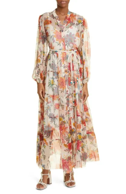 Zimmermann Women's Ginger Floral Silk Long Sleeve Maxi Dress Cream Size 0 / US 4