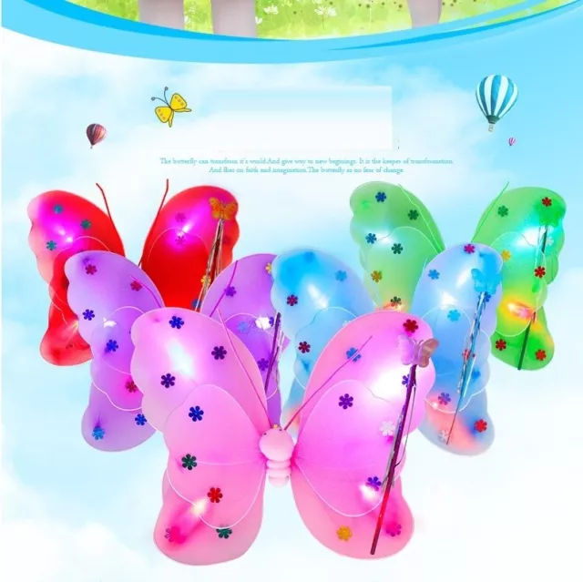 Kids Girls LED Flashing Light Fairy Angel Butterfly Wing Wand Headband 3 pcs Set