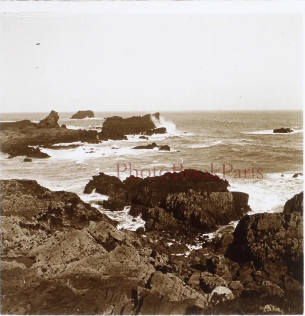 FRANCE Paysage marin c1930 Photo Plaque de verre Stereo Vintage P29L5n13