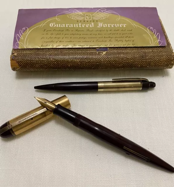 Eversharp SKYLINE Fountain Pen & Pencil 14K YGF Box Set 14K Nib Lever Fill 1940s