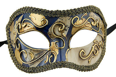 Mask from Venice Colombine Golden Blue Costume-Ball Masquerade - 640 -V79