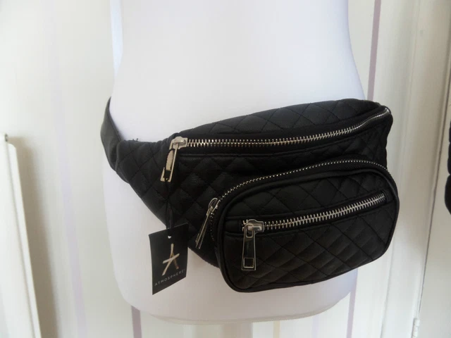 PRIMARK BLACK CREAM faux Leather studded Grunge festival bum bag
