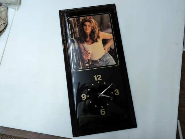 RARE BAD MOVEMENT Vintage Custom Black Acrylic Cindy Crawford Pepsi Wall Clock