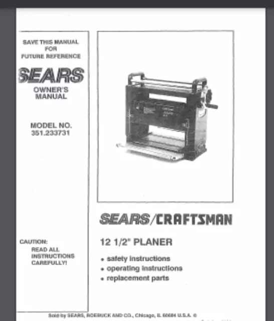 Sears Craftsman Planer 351.233731 Owner's Manual 16 pages year 1991