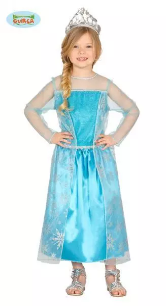 Costume Frozen Elsa Carnevale Principessa Nevi Vestito Guirca Bambina C/ Corona