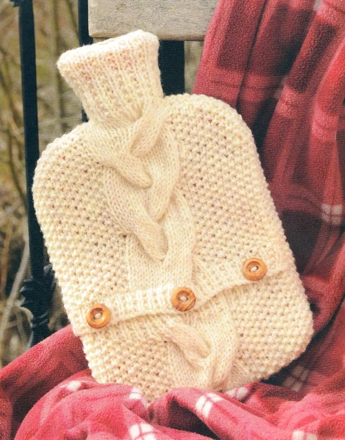 KNITTING PATTERNS HOT WATER BOTTLES BUTTONED RIBBED ARAN / 2x DK KTM