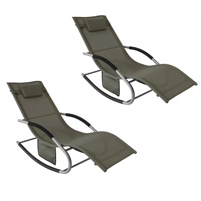 SoBuy® Lot de 2 Bain de Soleil Chaise Longue -Appui-tête -Pochette OGS28-BRx2,FR