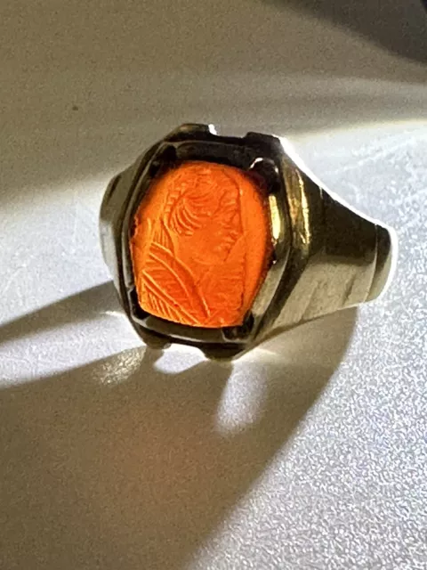 Antique 10k Yellow Gold Carnelian Signet Ring Ancient Roman? 5g Seal Stamp