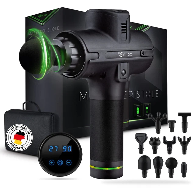 Wellax Massagepistole - Leistungsstarke Gymnastic Massage Gun mit 11 Massageköpf