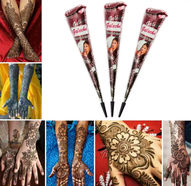 3x Golecha Arabic Henna Kegel 100% Natur für Mehndi/Mehandi Tattoo - braun 75g