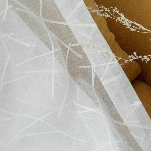 White Striped Tulle Curtain For Linen Voile Elegant Sheer Window Drapes Curtains