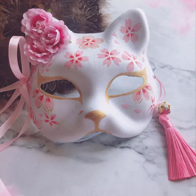 Japanese Hand-Painted Half Face Fox Kitsune Mask Cosplay Halloween Masquerade