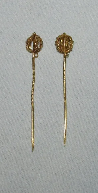 PAIRE D' EPINGLES A CHAPEAU / cravate  OR  18 carats ANCIENNE  19ème siècle