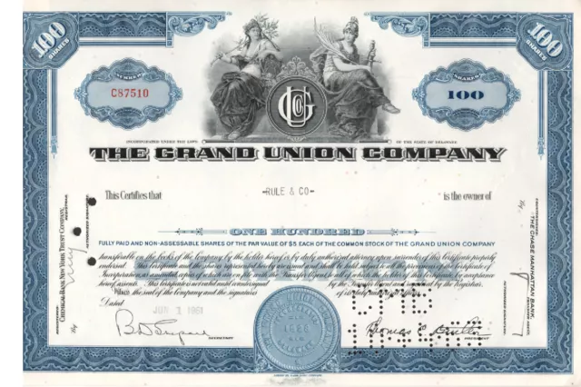 The Grand Union Company - Original Stock Certificate -1961 - C87510