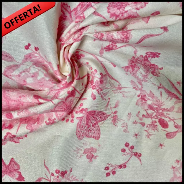 Tessuto  Lino Per Tende Abbigliamento Patchwork Scampoli Al Metro Floreale Rosa