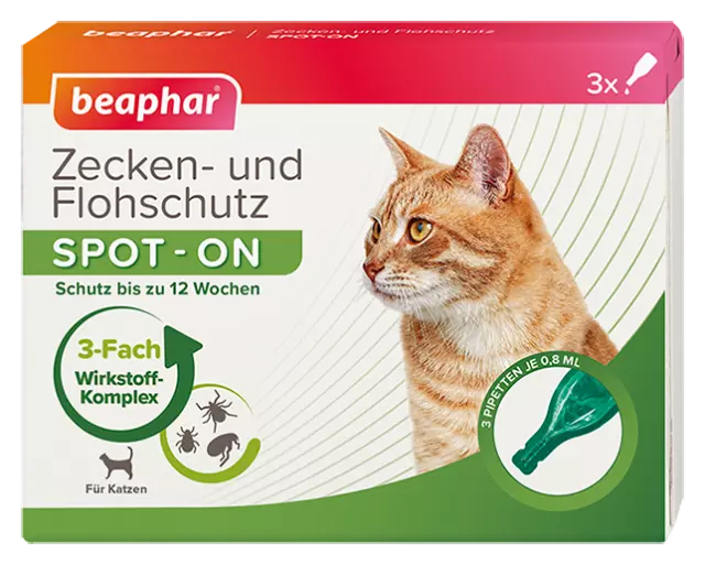 BEAPHAR 13848 Zecken- und Flohschutz SPOT-ON 3x0,8ml, für Katzen