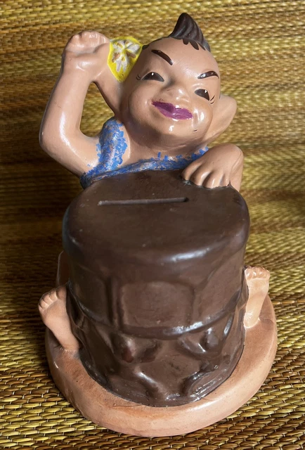 Rare Vintage Hawaiian Menehune Pottery Bank - Aloha  Hula Tiki