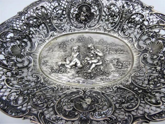 Antique German Heavily Detailed 800 Fine Silver Bowl With Cherubs