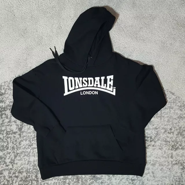 Lonsdale London Logo pullover Hoodie Hooded Sweatshirt Top SZ 16 Black- Preowned