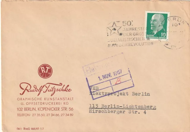 DDR, Brief Serienstempel Berlin "50. Jahtrstag der Großen Sozialistischen..."