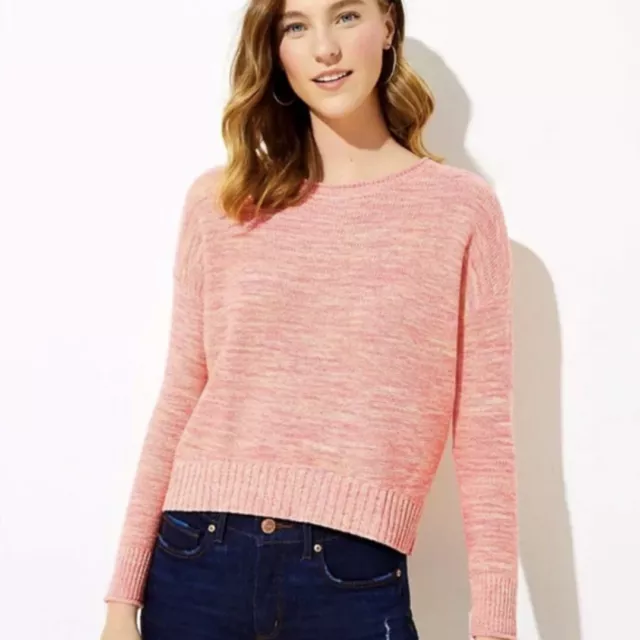 NWT LOFT Marled Elliptical Hem Coral Pink Pullover Sweater - Size M