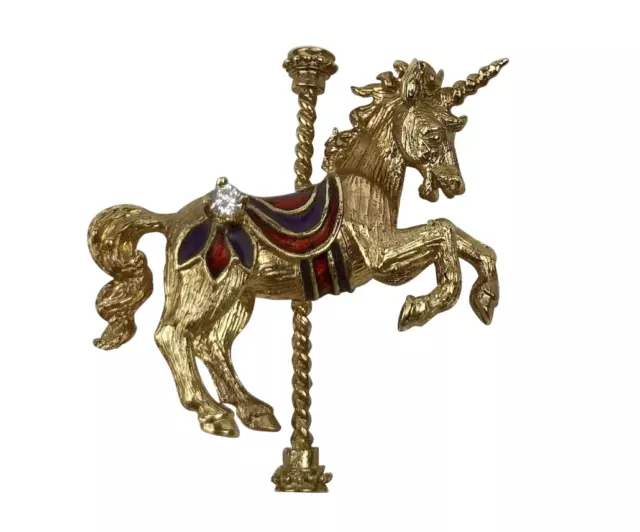 Vintage 1970's 14k Gold and Enamel Igor Carl Faberge Unicorn Carousel Pin Vintage 1970's 14k Gold and Enamel Igor Carl Faberge Unicorn Carousel Pin