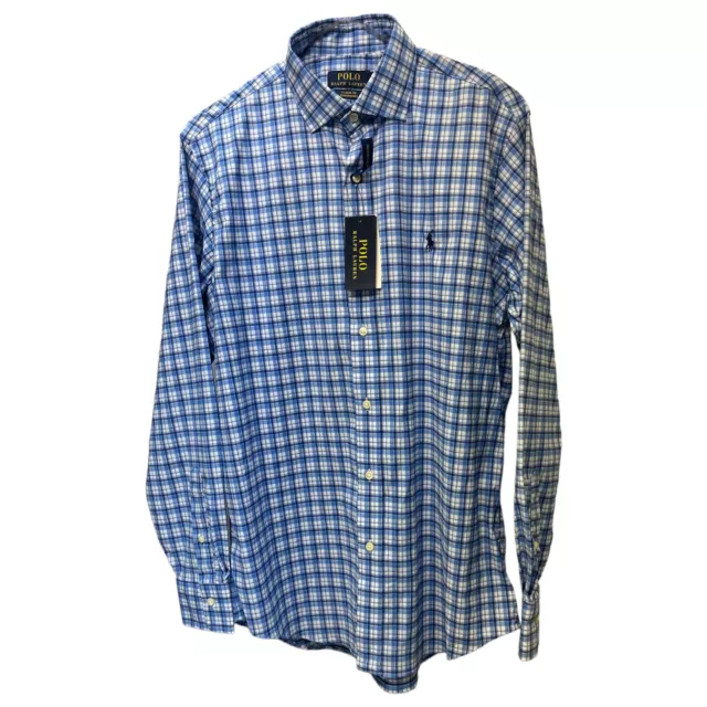 Polo Ralph Lauren Mens Performance Long Sleeve Shirt Blue Plaid Classic Fit $110