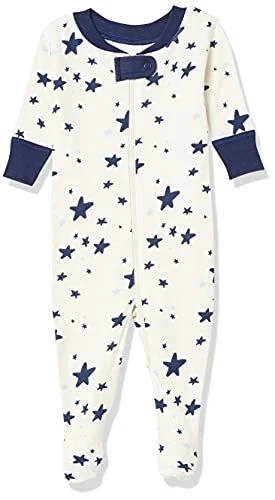 Unisex Babies' one-Piece Organic Cotton Long-Sleeve Footed Pajamas