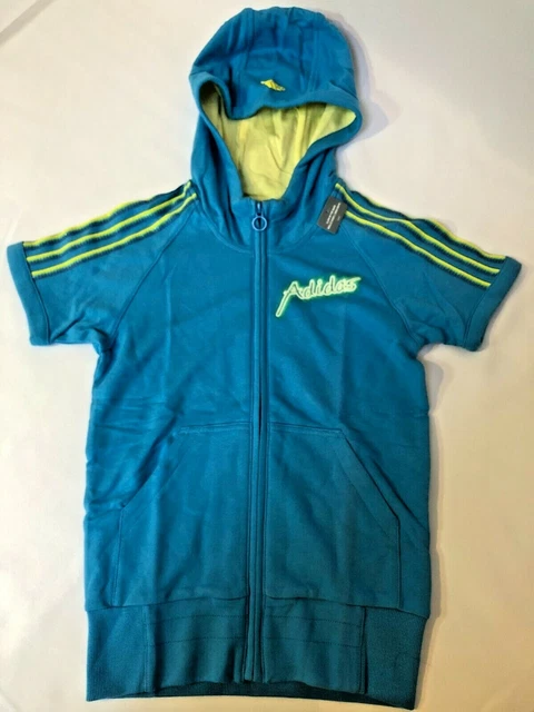 Girls Adidas 3 Stripe Full Zip Short Sleeve Hoody Junior. Brand New With Tags