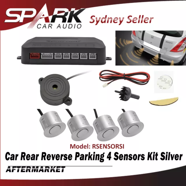 Silver Car Rear Reverse Reversing Parking 4 Sensors Sensor Buzzer Alarm Kit