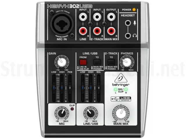 Mixer Behringer 302 USB Mixer Passivo - Nero/Argento 5 ingressi