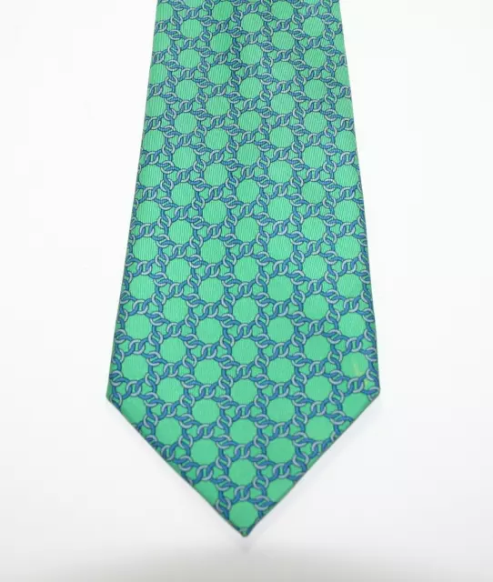 Authentic Hermes Silk Tie 7422 HA Green Blue Chains