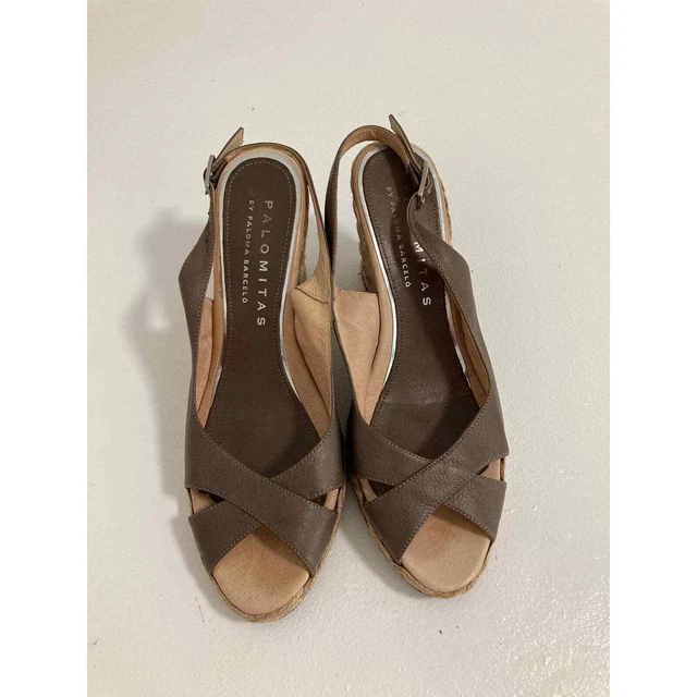 PALOMITAS BY PALOMA BARCELO Size 7 Brown Leather Espadrille Wedges Made in Spain
