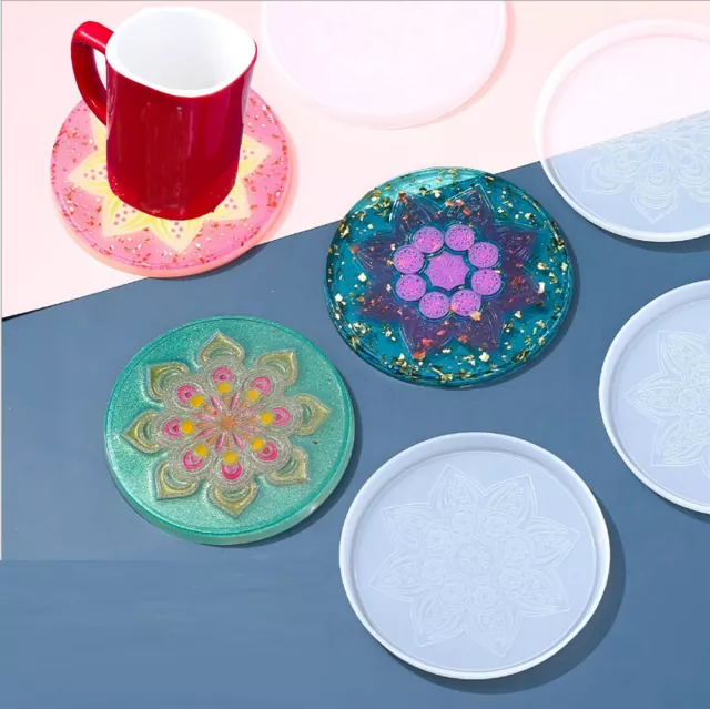 2X Silikon Mandala Untersetzer Matten Harz Gießform Tablett Achat Epoxid Form