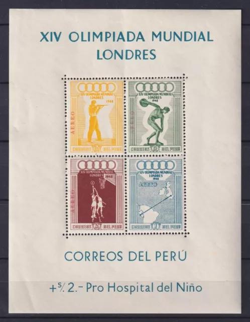 PERU 1948, Sc #C81a, Olympic Games Wemley England, Souvenir Sheet, MNH