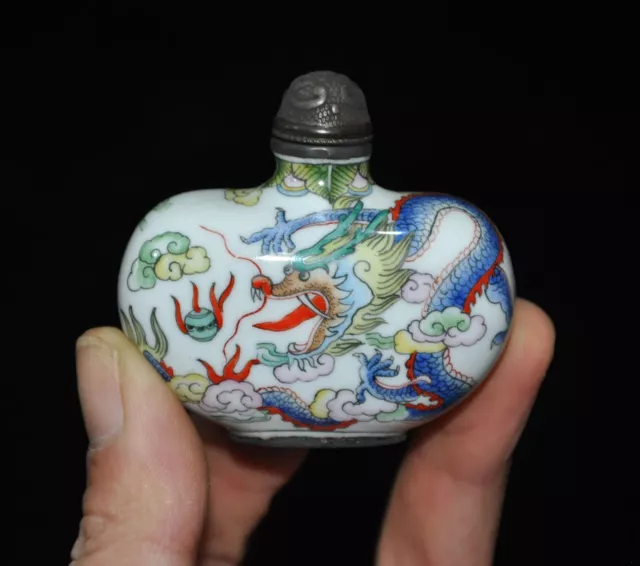 China bronze Cloisonne Enamel Handmade painting Dragon and Phoenix snuff bottle