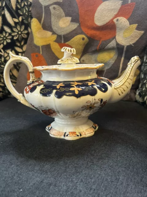 Antique Porcelain Teapot Imari Style Repaired Ornate Old Collectors