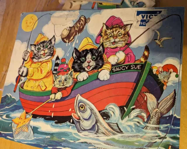VINTAGE 1960S CATS GO FISHING wooden jigsaw puzzle game TV cartoon Victory  £7.00 - PicClick UK