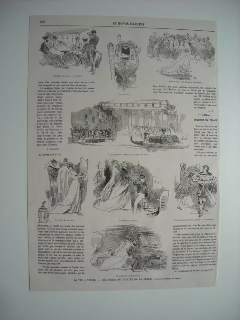 Gravure 1868. La Vie A Venise. Une Soiree Au Theatre De La Fenice. 8 Gravures...
