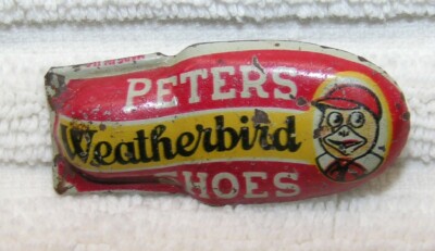Vintage Peters Weatherbird Shoes Litho Tin Toy Clicker Noisemaker