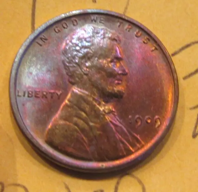 Nice Toned Uncirculated 1909-Vdb Lincoln Cent! Great Color, Full Wheat Lines  34