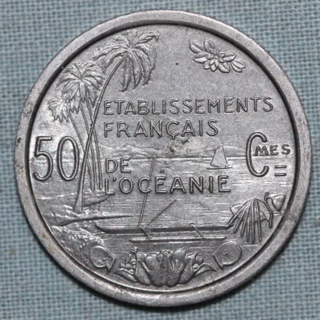 1949 French Polynesia 50 Centimes Coin UNC ( Mintage 795K ) 1 Year Issue