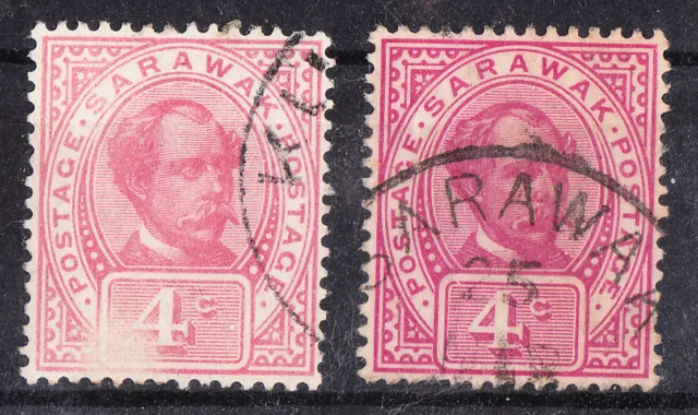 Sarawak Shade comparison  Pair SG.39/39a 1897-9 4c Cancelled