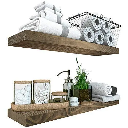 Reclaimed Wood Floating Shelves Set of 2 - Rustic Shelf 24 inch - Made in Europe