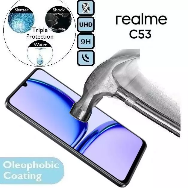 100% Genuine Tempered Glass 9H Screen Protector (Real Me C 53) For Realme C53