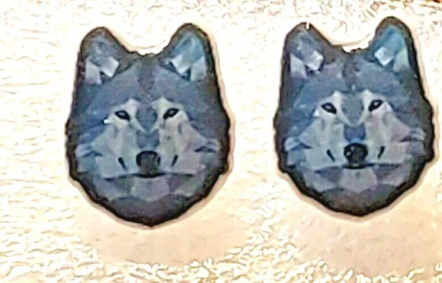 Wolf Face Teeny Tiny Flat Acrylic Post Stud Earrings Jewelry