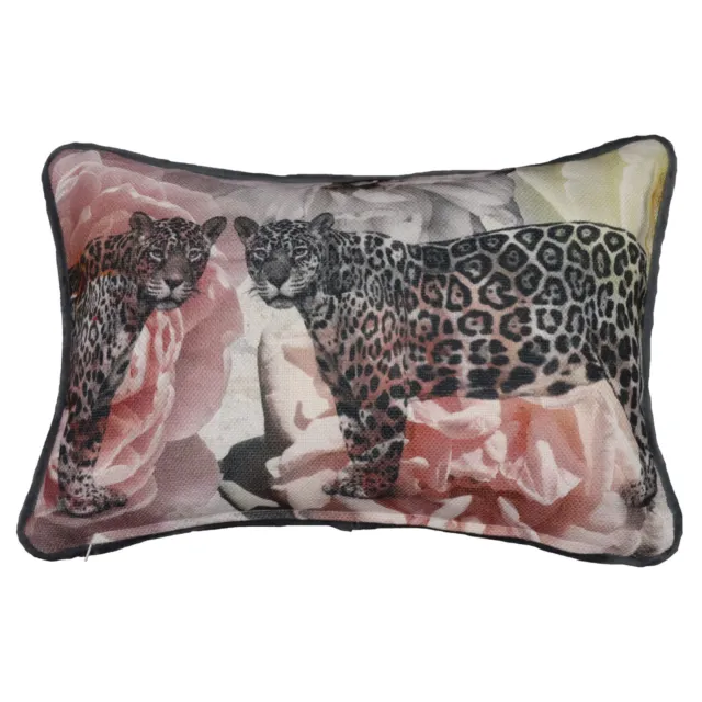 Floral Leopard Oblong Cushion Cover 30x45cm Piped Velvet Scatter Cushion