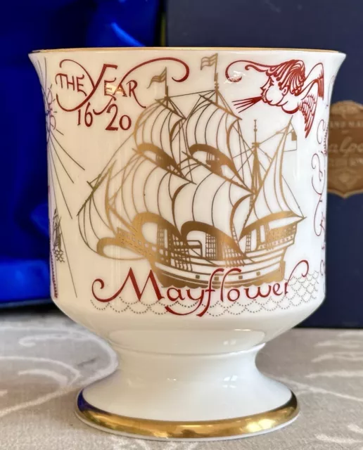 Coalport Mayflower Pilgrims Goblet Cup Boxed Vintage Fine Bone China 350th Year