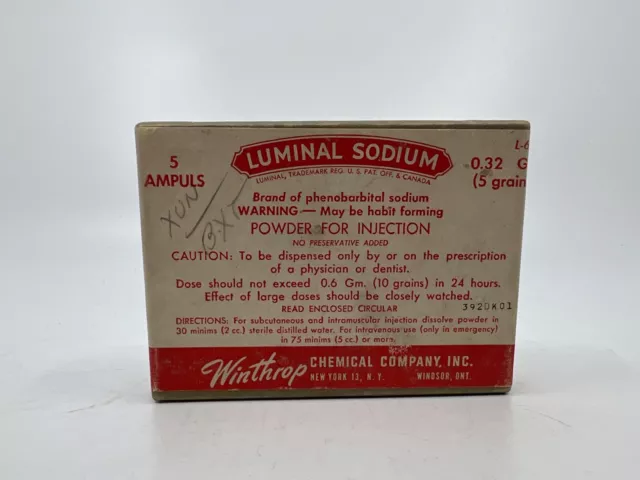 Winthrop Luminal Phenobarbital Antique Barbiturate Apothecary Medicine Box