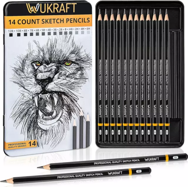 Drawing Pencils for Artists 14 Pcs - 12B – 6H Sketching Pencils Set with Metal –